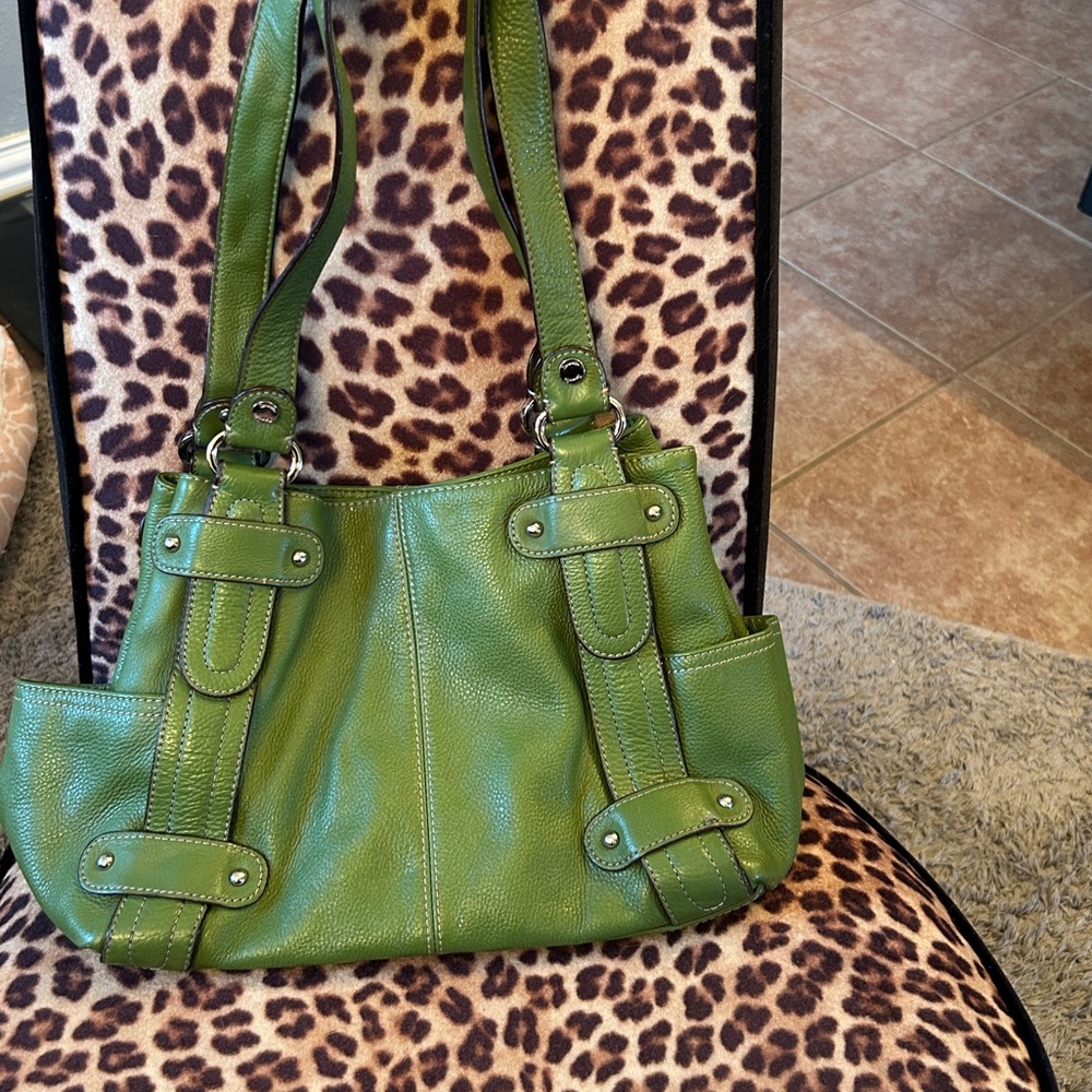 Cute green leather brand name purse